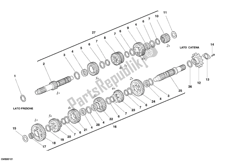 Todas as partes de Caixa De Velocidade do Ducati Sport ST4 S USA 996 2005